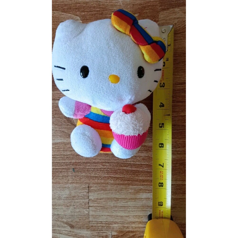 TY Hello Kitty Rainbow Cupcake Plush 2014 Sanrio Striped Dress 6" - Picture 10 of 10